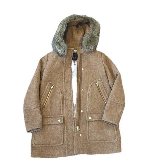 J. Crew Tan Pea Coat with Fur Hood - Picture 2 of 9